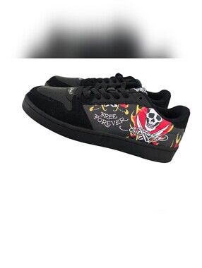 Ed Hardy Low Top Skull Flames Sneakers Men's Black Size 12